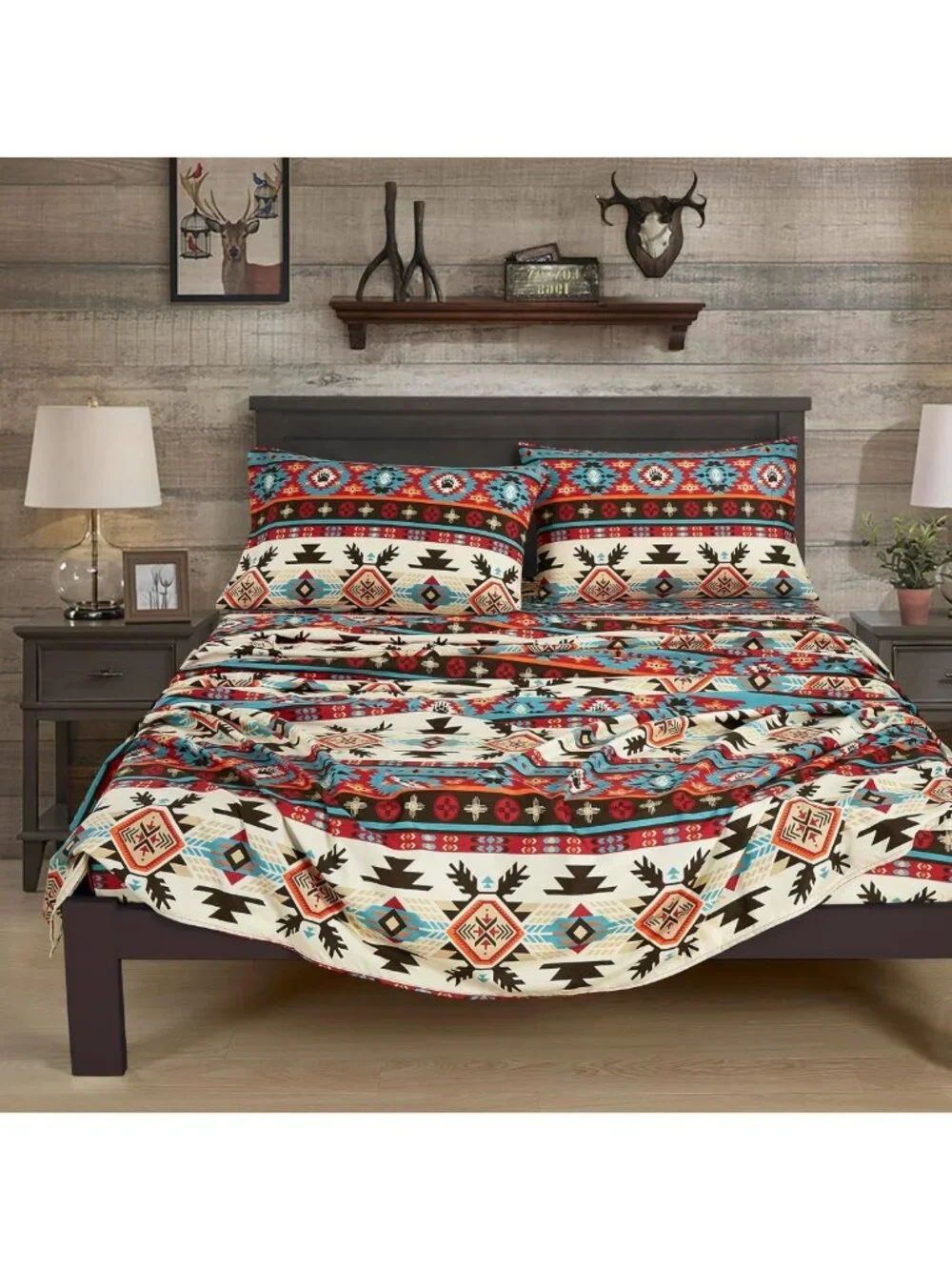 Southwestern Geometric Twin Sheet Set - Multicolor Brushed Microfiber, Deep